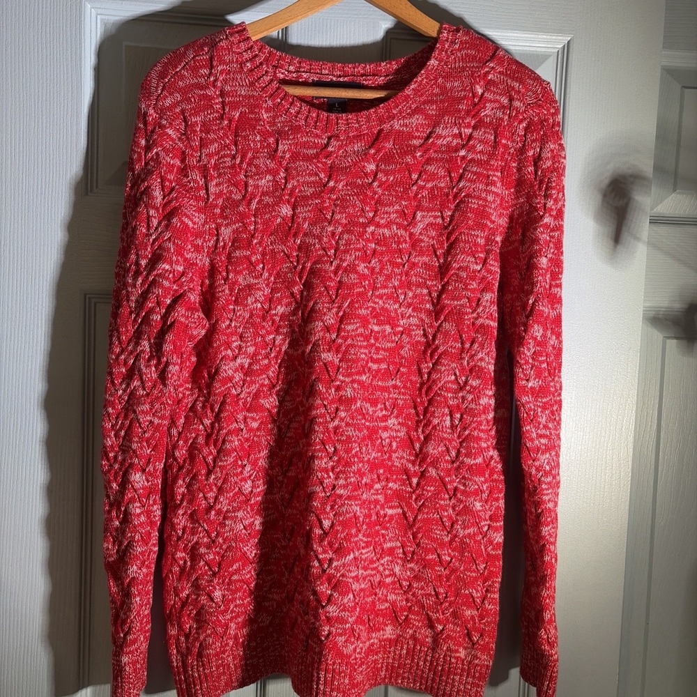 Lands' End Drifter Marled Cotton Crewneck Knit Sweater Red Large